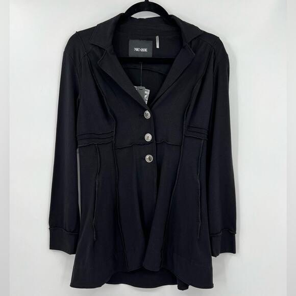 🆕 NWT Nic+Zoe Three Button Seamed Riding Jacket Blazer Petite Black Onyx PP - Picture 7 of 15